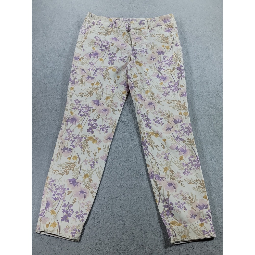 Old Navy Women Pixie Pants White Purple Floral 2 Ankle Stretch Trousers